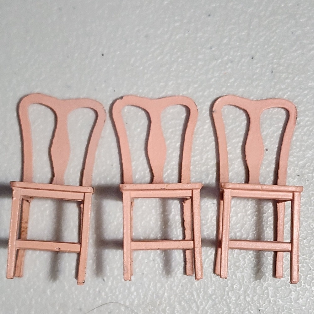 Vintage Tootsietoy Pink Metal Dollhouse Chairs Set of 3 Miniature Furniture